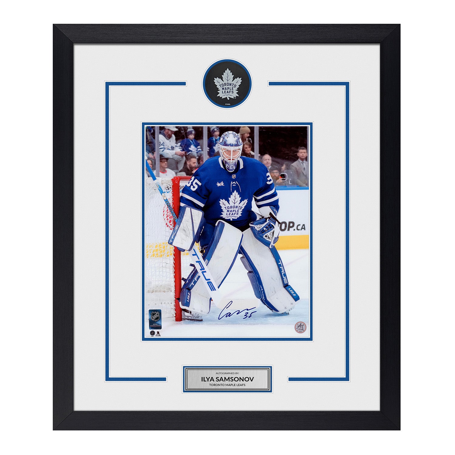 Ilya Samsonov Signed Toronto Maple Leafs Puck Display 19x23 Frame