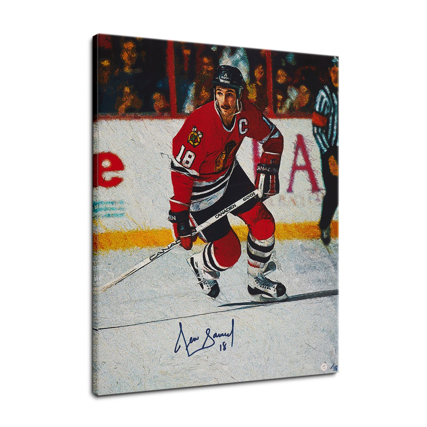Denis Savard Signed Chicago Hockey Portrait 26x32 Art Canvas /19