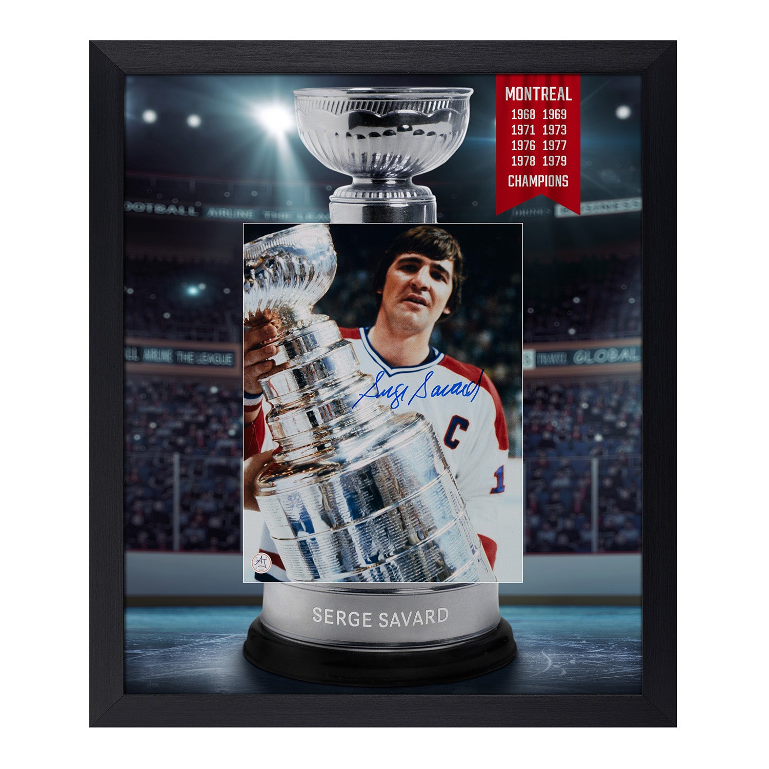 Serge Savard Signed Montreal Canadiens Cup Champion Graphic 23x27 Frame