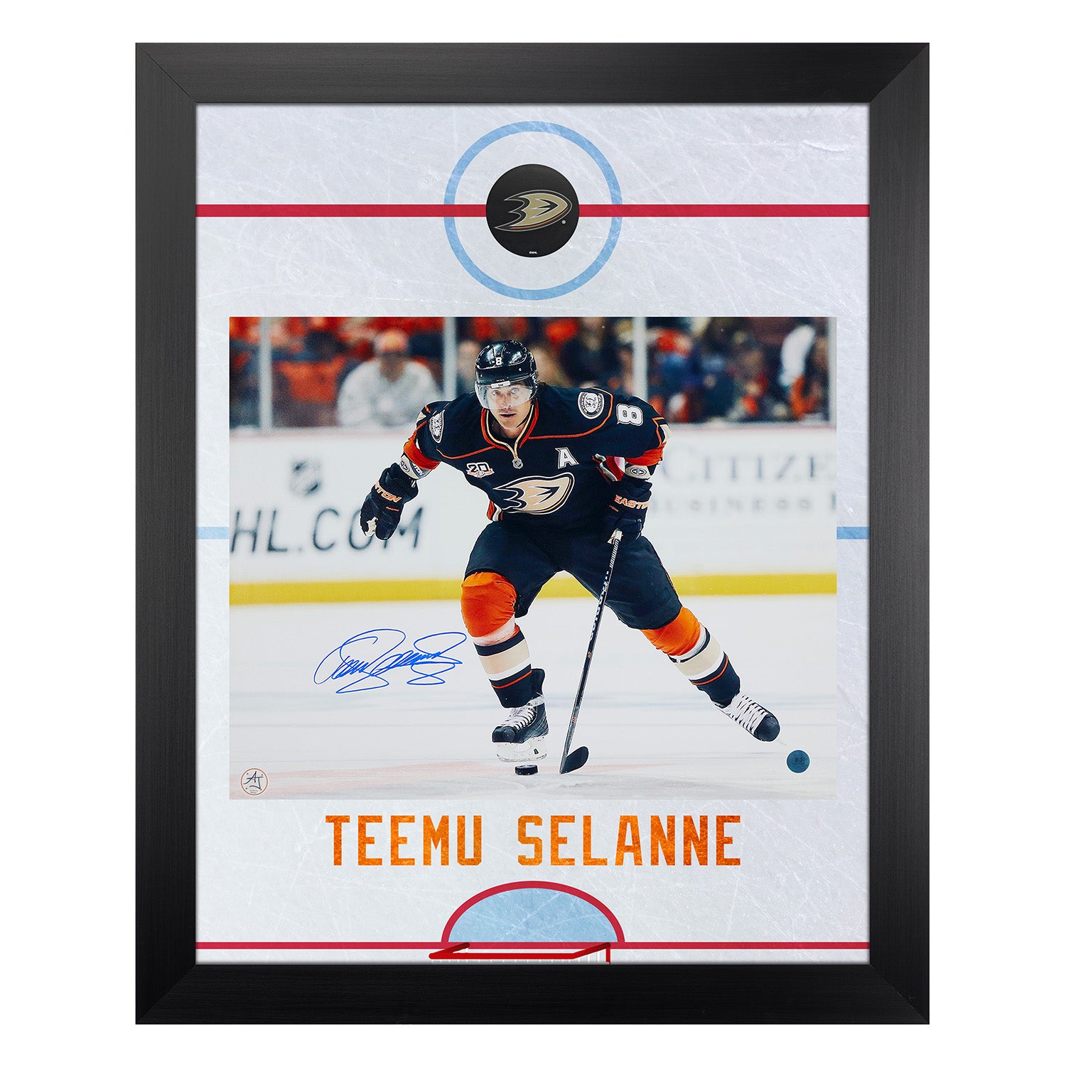 Teemu Selanne Autographed Anaheim Ducks Graphic Rink 26x32 Frame