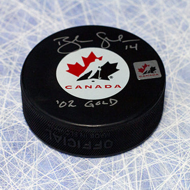 Brendan Shanahan Team Canada Signed Olympic Hockey Puck with 2002 Gold Note