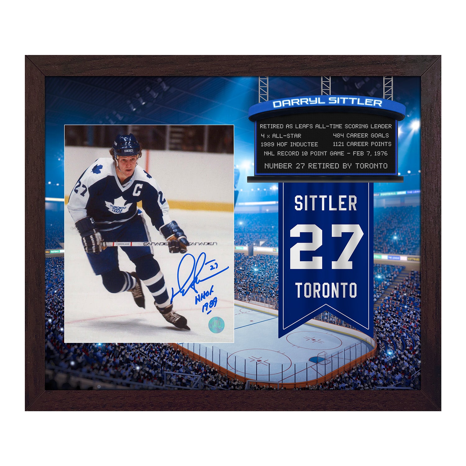 Darryl Sittler Signed Maple Leafs Retired Number Graphic 23x27 Frame