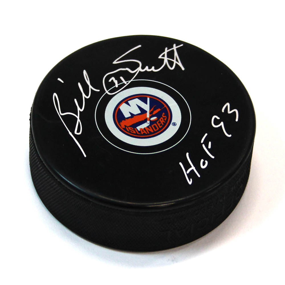 Billy Smith New York Islanders Autographed Hockey Puck with HOF Note