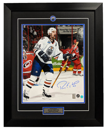 Ryan Smyth Edmonton Oilers Signed 2006 Cup Finals Goal Celebration 26x32 Frame