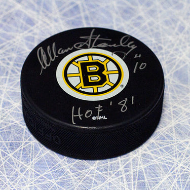 Allan Stanley Boston Bruins Signed Hockey Puck with HOF Note