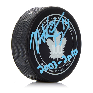 Matt Stajan Signed Maple Leafs Centennial Season Game Puck