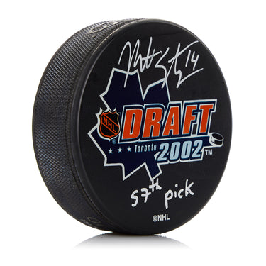 Matt Stajan Signed 2002 Draft Day Puck with 57th Pick Note