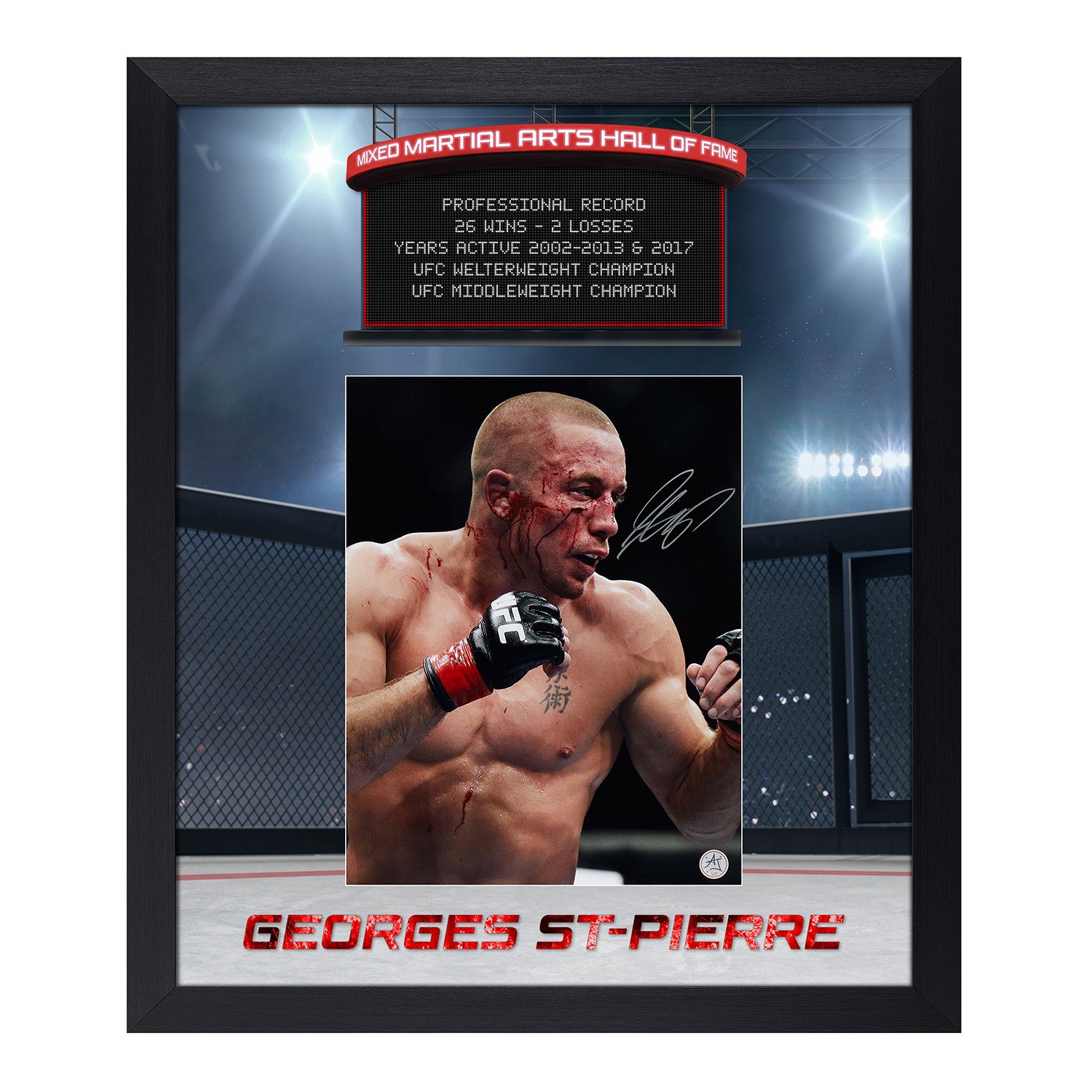 Georges St-Pierre Signed UFC Bloody Stadium Graphic 23x27 Frame