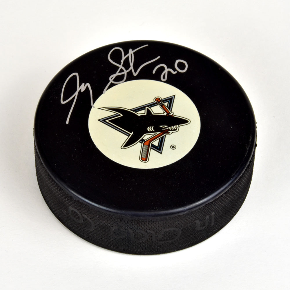 Gary Suter San Jose Sharks Autographed Vintage Logo Hockey Puck