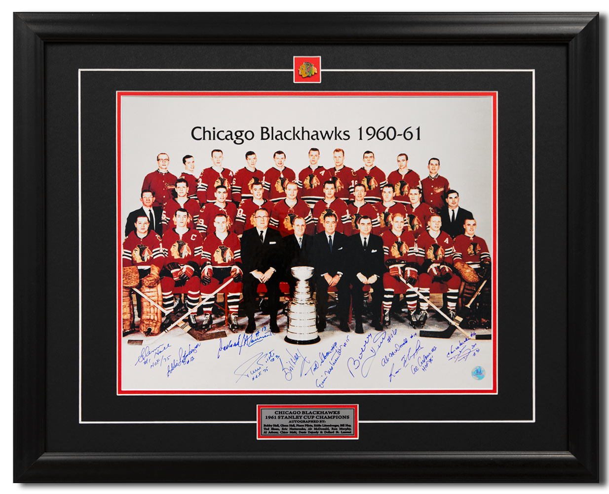 1961 Chicago Blackhawks Stanley Cup Champs 10 Player Team Signed 26x32 Frame