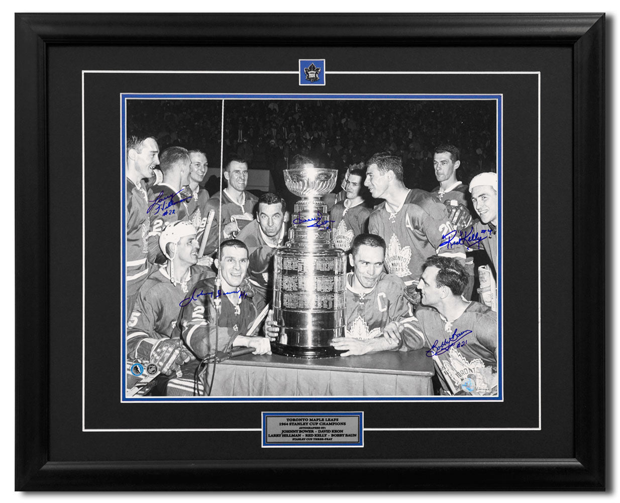 1964 Toronto Maple Leafs Stanley Cup Three-Peat 5 Player Signed 26x32 Frame