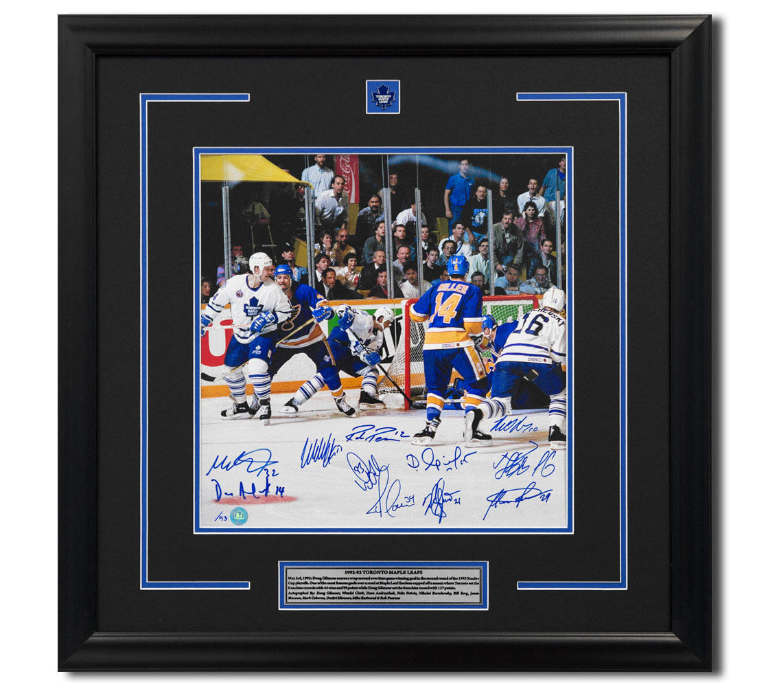 1993 Toronto Maple Leafs 11 Player Team Signed Playoff Goal 27x27 Frame #/93