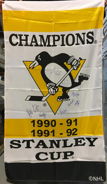 Pittsburgh Penguins Signed Stanley Cup 9 Player Team Signed 36x60 Banner