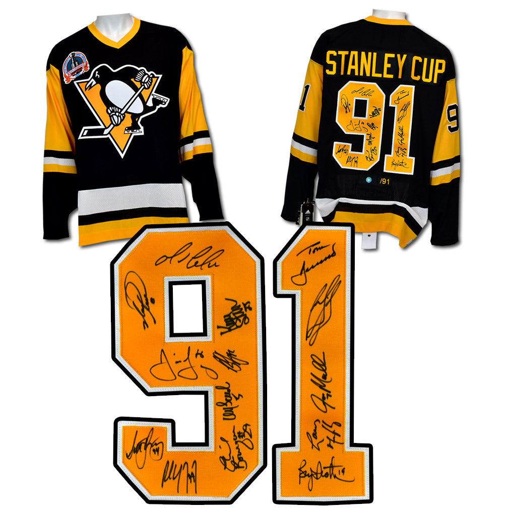 1991 Pittsburgh Penguins 14 Player Team Signed Stanley Cup Jersey #/91