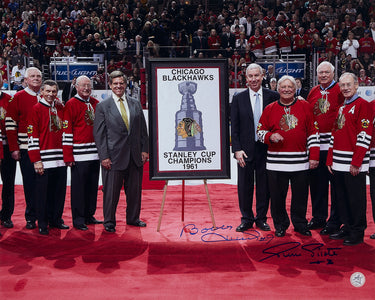 Bobby Hull & Pierre Pilote Signed Chicago Blackhawks Cup Reunion 16x20 Photo