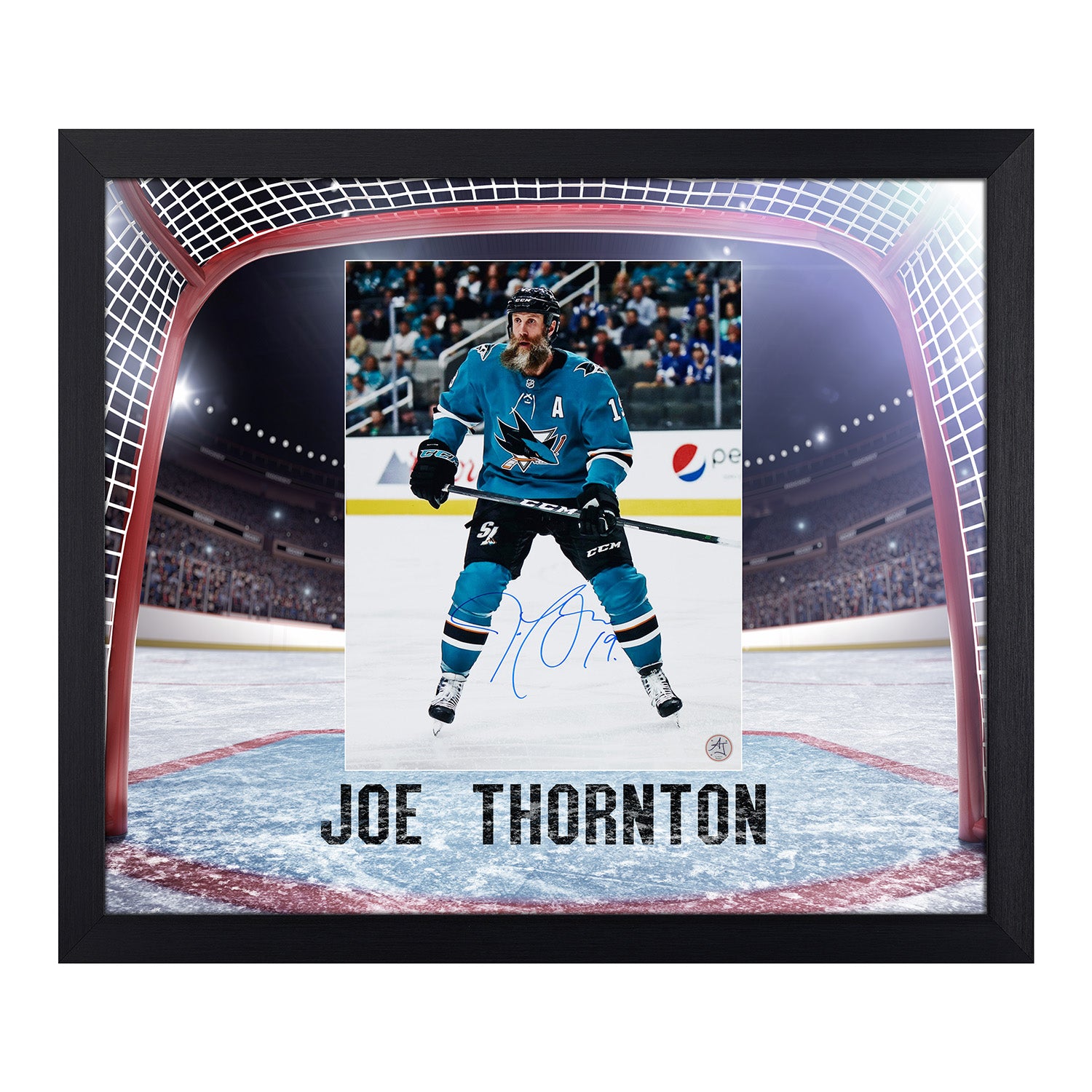Joe Thornton Signed San Jose Sharks Netcam Graphic 23x27 Frame