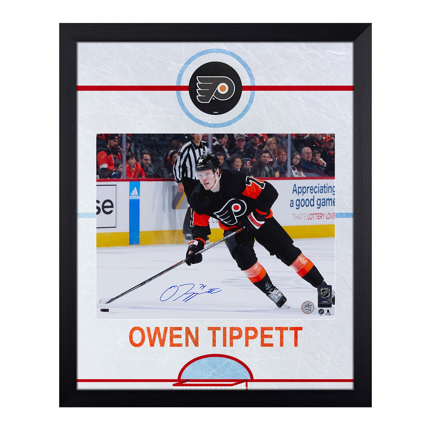 Owen Tippett Signed Philadelphia Flyers Graphic Rink 19x23 Frame