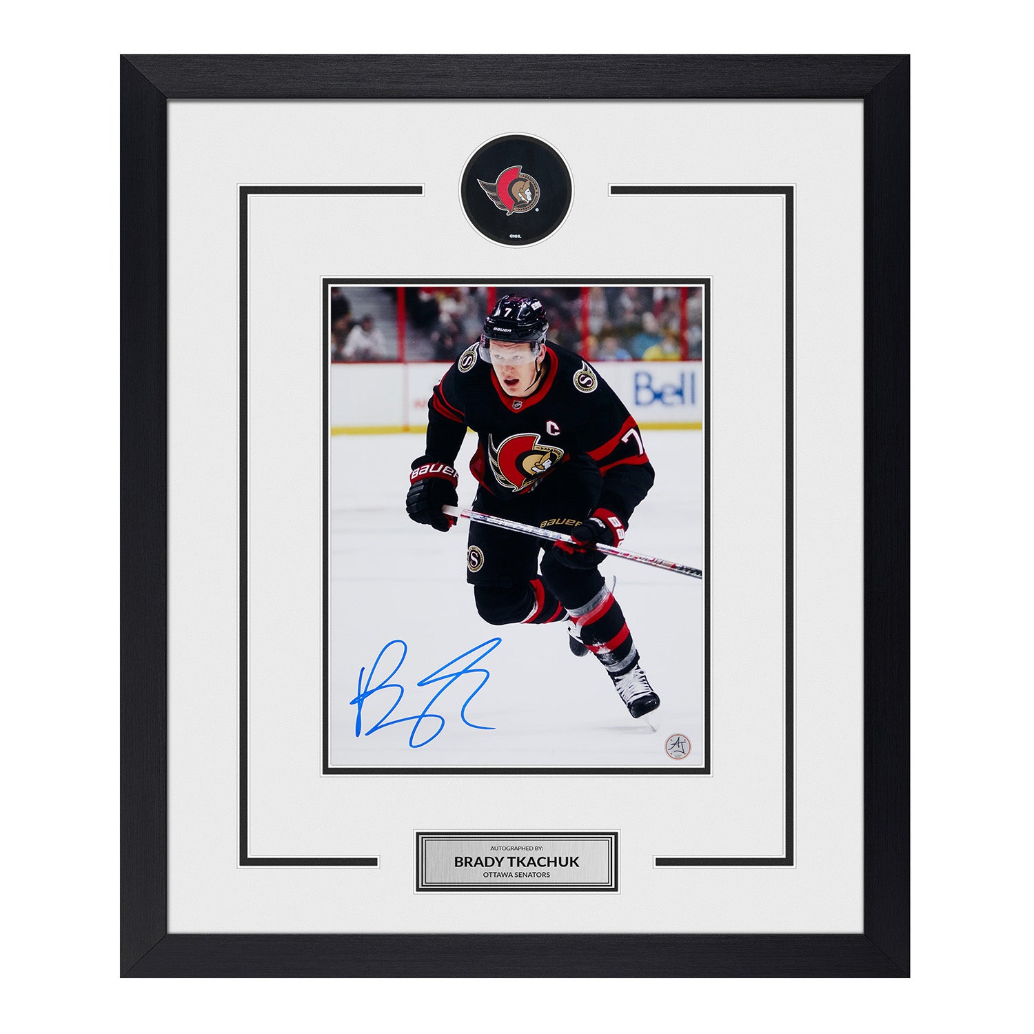 Brady Tkachuk Autographed Ottawa Senators Puck Display 23x27 Frame