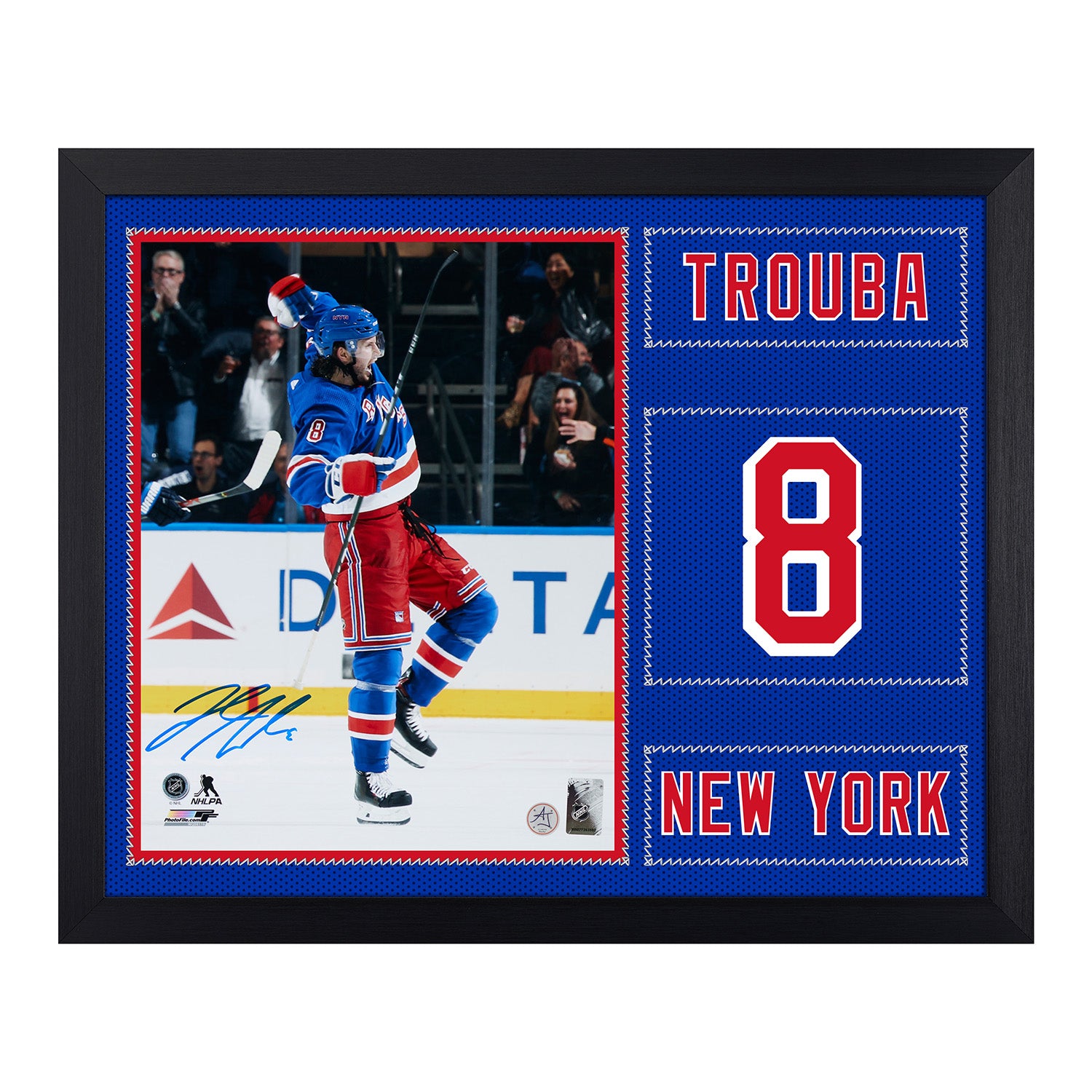 Jacob Trouba Signed New York Rangers Uniform Graphic 19x23 Frame