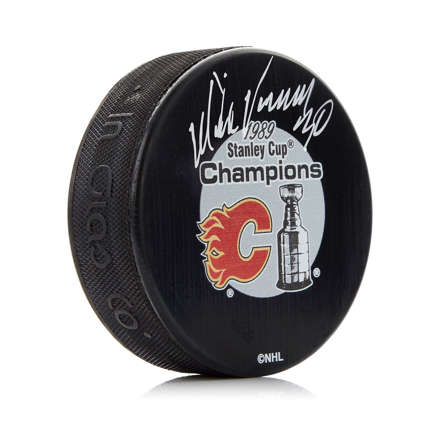 Mike Vernon Signed Calgary Flames 1989 Stanley Cup Puck