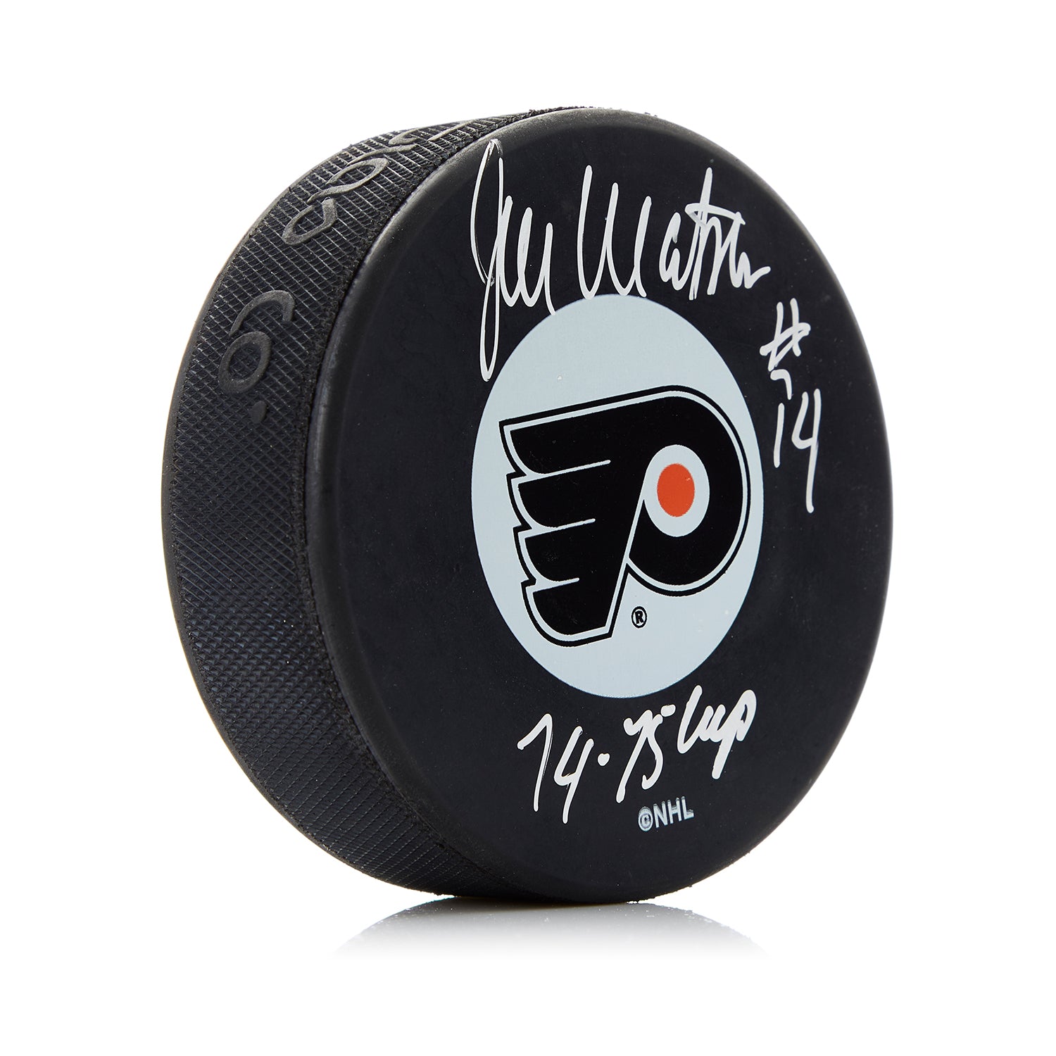 Joe Watson Signed Philadelphia Flyers Puck with Stanley Cup Note
