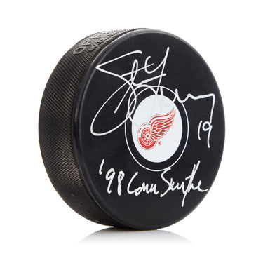 Steve Yzerman Signed Detroit Red Wings Puck with 98 Conn Smythe Note