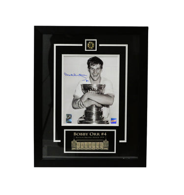 Bobby Orr Signed and Framed Photo Holding the Stanley Cup