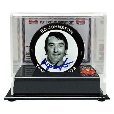 Ed Johnston Signed Team Canada 1972 Face Puck - Heritage Hockey™