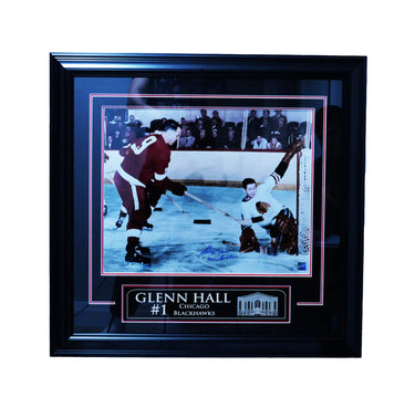 Glenn Hall Signed 16x20 Etched Mat Blackhawks vs Gordie Howe